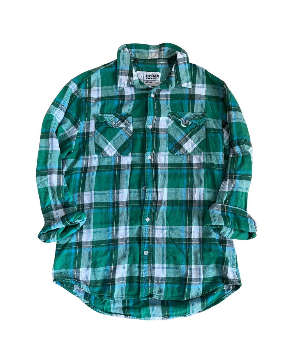 Urban Pipeline Green plaid Button Down Top Women M #0359